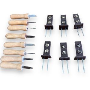 Vintage 1960s 1970's Corn on The Cob Holders Spears LOT of 14 Floral Wooden MCM